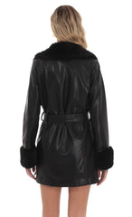 Faux Fur Leather Trench in Black