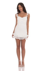 Dotted Ruffle Sweetheart Dress in White