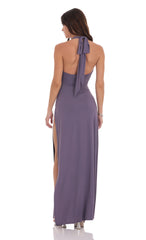 Halter Ruched Maxi Dress in Purple Smoke