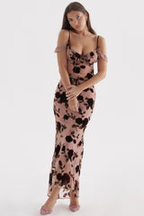 dusty pink devore maxi skirt