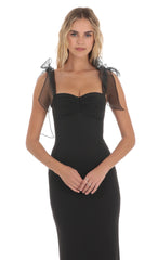 Shoulder Ties Maxi Dress in Black