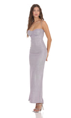 Shimmer Back Slit Bodycon Dress in Lavender
