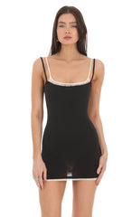 Double Strap Lace Bodycon Dress in Black