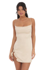 Satin Cowl Neck Dress in Cream