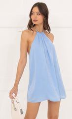 Satin Open Back Dress in Blue