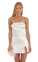 Strapless Satin Dress in White