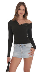 Ribbed Off Shoulder Top in Black