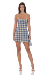 Strapless Plaid Dress in Blue