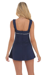 Wide Strap Front Tie Dress in Navy