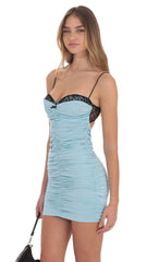 Black Lace Ruched Bodycon Dress in Light Blue