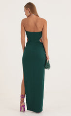 Rhinestone Cutout Maxi Dress in Green