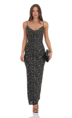 Mesh Cowl Neck Maxi Dress in Cheetah Print