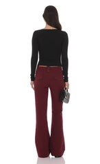 Low Rise Boot Cut Pants in Burgundy