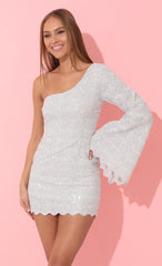 Flare One Sleeve Dress in Silver