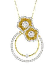 Halo Flower Yellow Gold Pendant Necklace
