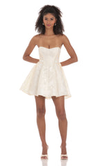 Strapless Jacquard A-Line Dress in Pale Yellow