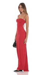 Ruched Open Back Maxi Dress in Red