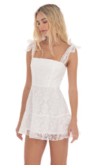 Motif Pattern A-line Dress in White