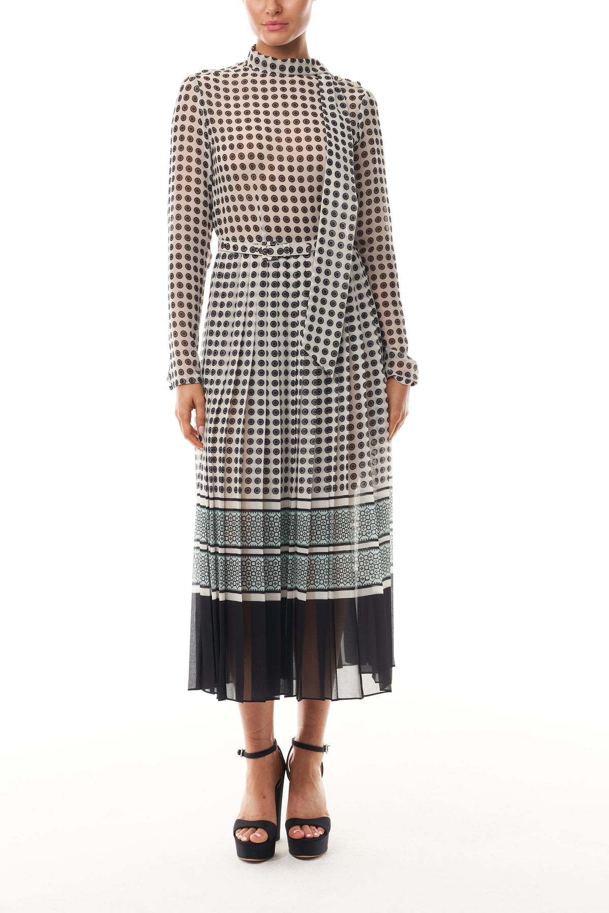 Scarf Neck Pleated Day Dress