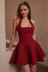 red halter neck bow mini dress