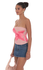 Mesh Floral Ruched Tube Top in Blush Pink