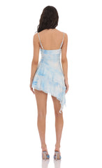 Tie Dye Mesh Tassel Dress in Blue