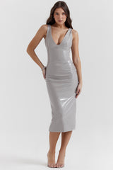 violet ice vinyl midi dress