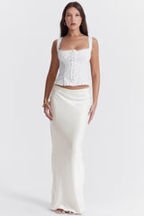 white satin bias cut maxi skirt