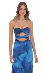 Mesh Floral Cutout Maxi Dress in Blue