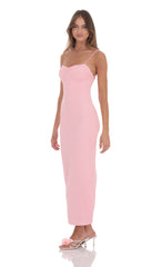 Crinkle Bodycon Maxi Dress in Pink