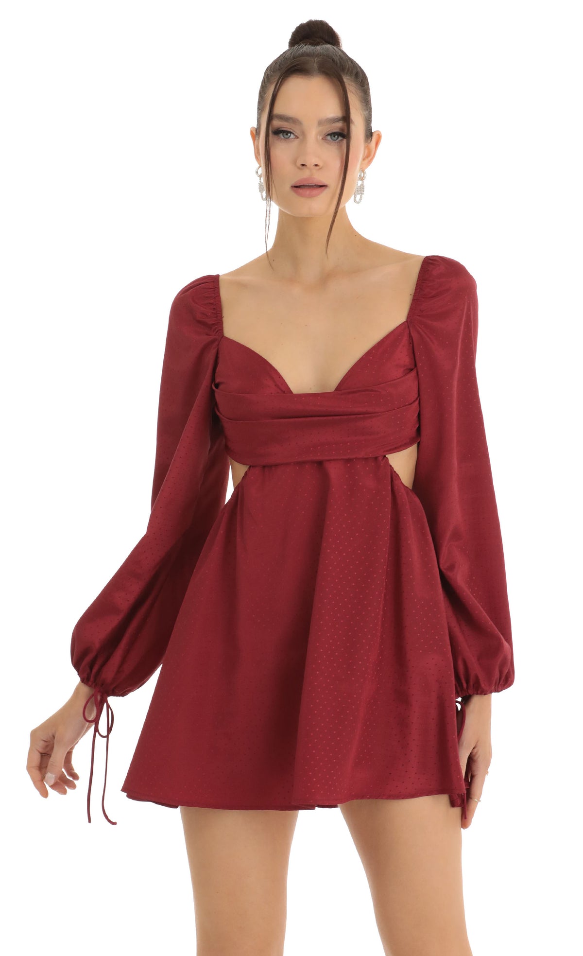 CutOut Long Sleeve Fit and Flare Dress in Red