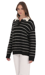 Striped Knit Rugby Jumper in Black