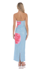 Floral Sequin Strapless Maxi Dress in Blue