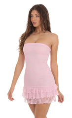 Lace Strapless Bodycon Dress in Pink