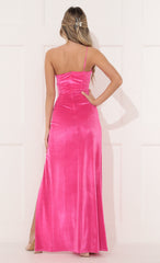 One Shoulder Velvet Maxi in Pink