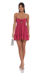 Cutout Strapless Babydoll Dress in Magenta