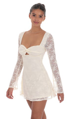 Lace Twist Cutout Dress in Cream