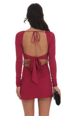 Long Sleeve Side Slit Dress in Red