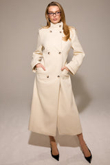 cream double breasted funnel neck coat
