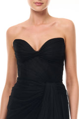 Strapless Tulle Gown with Detachable Wrap