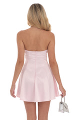Strapless Satin Fit and Flare Dress in Pink