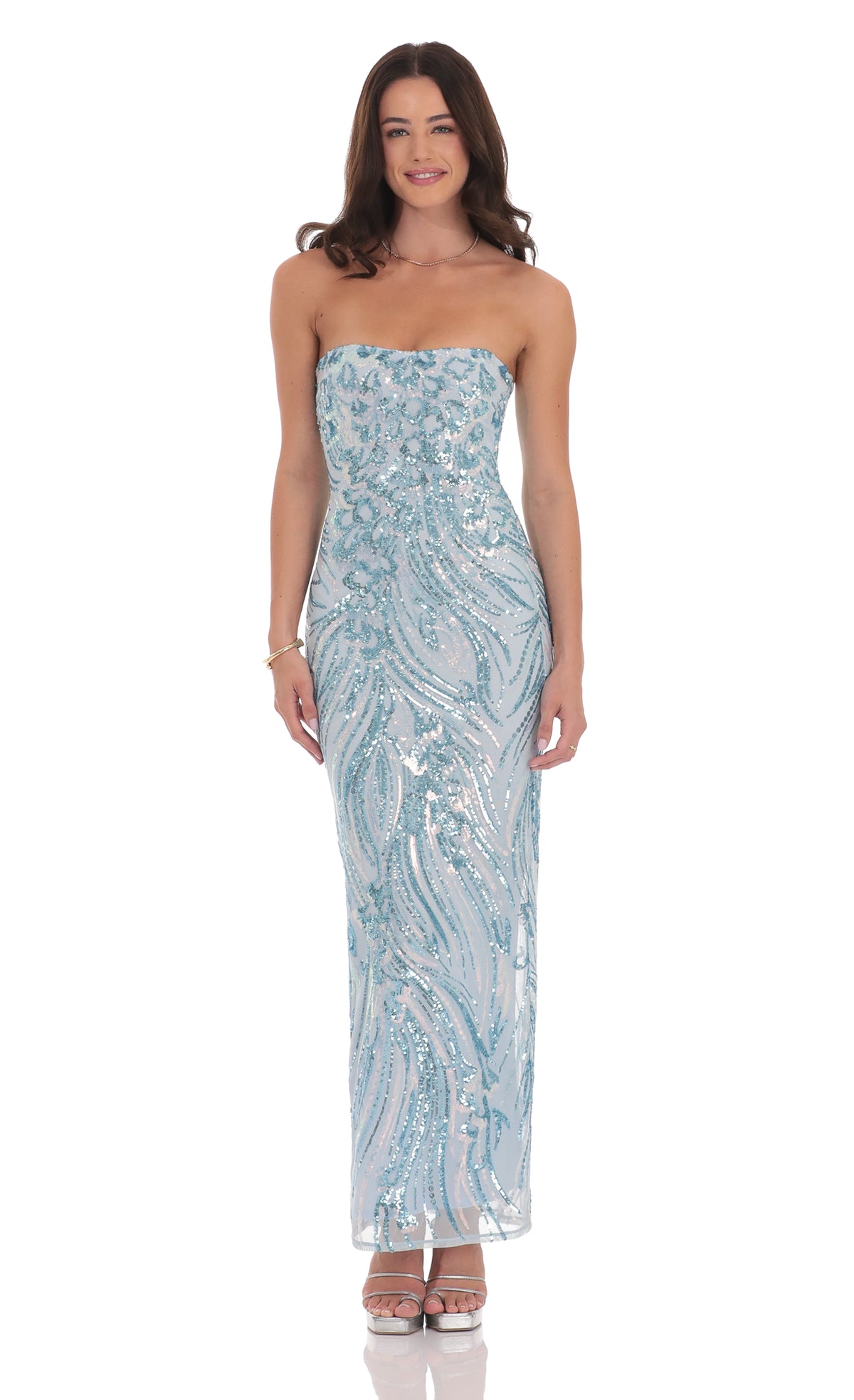 Sequin Pattern Maxi Dress in Sky Blue
