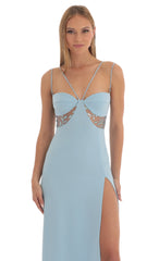 Sequin Cutout Maxi Dress in Blue