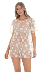 3D Floral T-Shirt Dress in Cream
