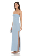Strapless Bodycon Maxi Dress in Blue