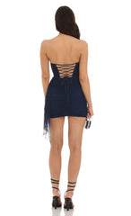Mesh Tassel Corset Dress in Navy