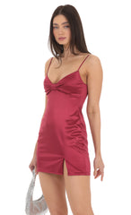 Satin Front Bow Dress in Red