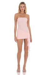 Mesh Strapless Tassel Dress in Pink