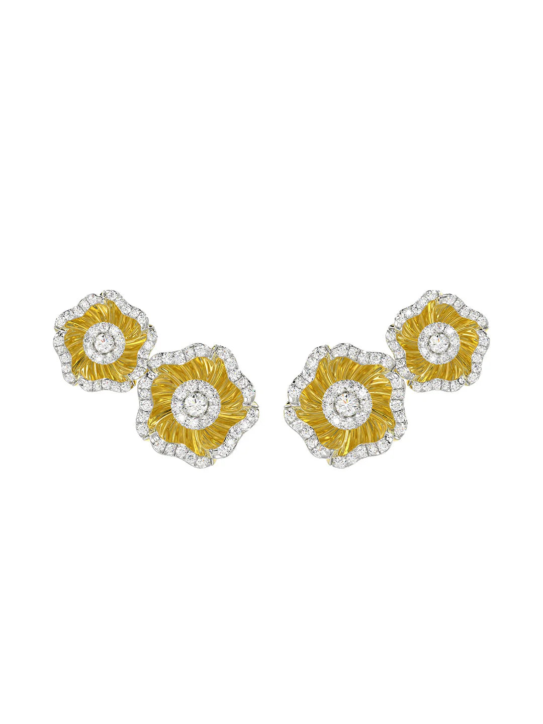 Halo Flower Yellow Gold Earrings