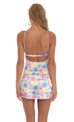 Multi Floral A-line Dress in White